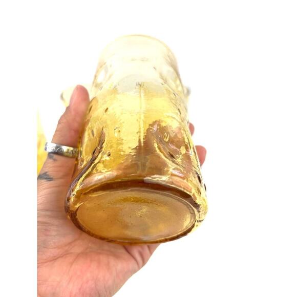 VTG Honey Amber Dimpled Glass Tumblers Pinched Yellow MCM Set of 4 - Picture 7 of 14